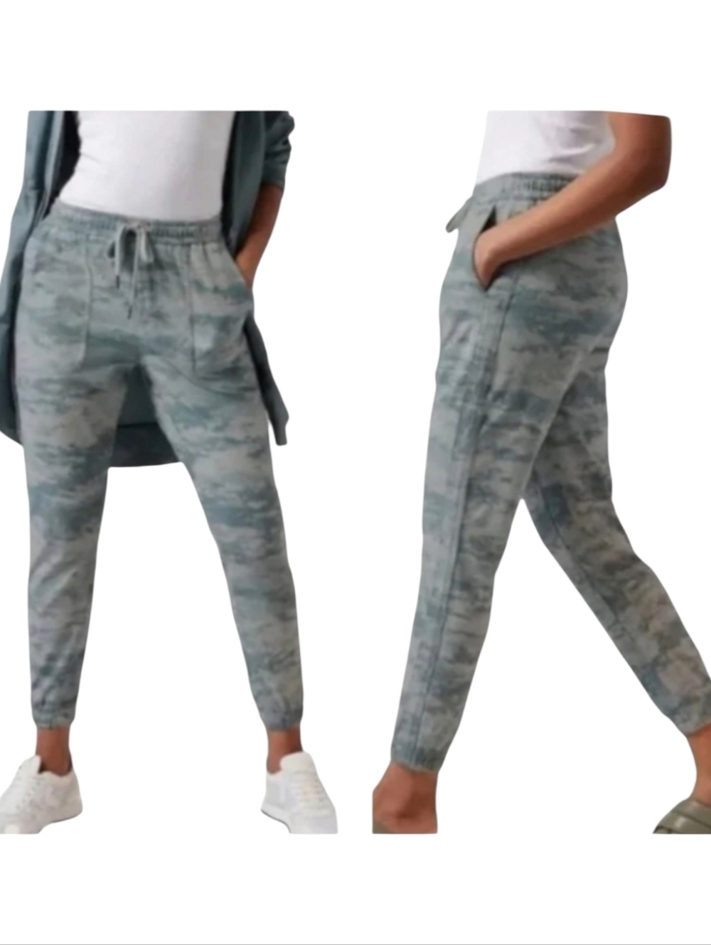 Athleta Farallon Organic Cotton Camo Jogger Pants Fog Gray Sz. XS Tall
